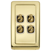 Clip On 4 Gang Toggle Switch, Polished Brass White