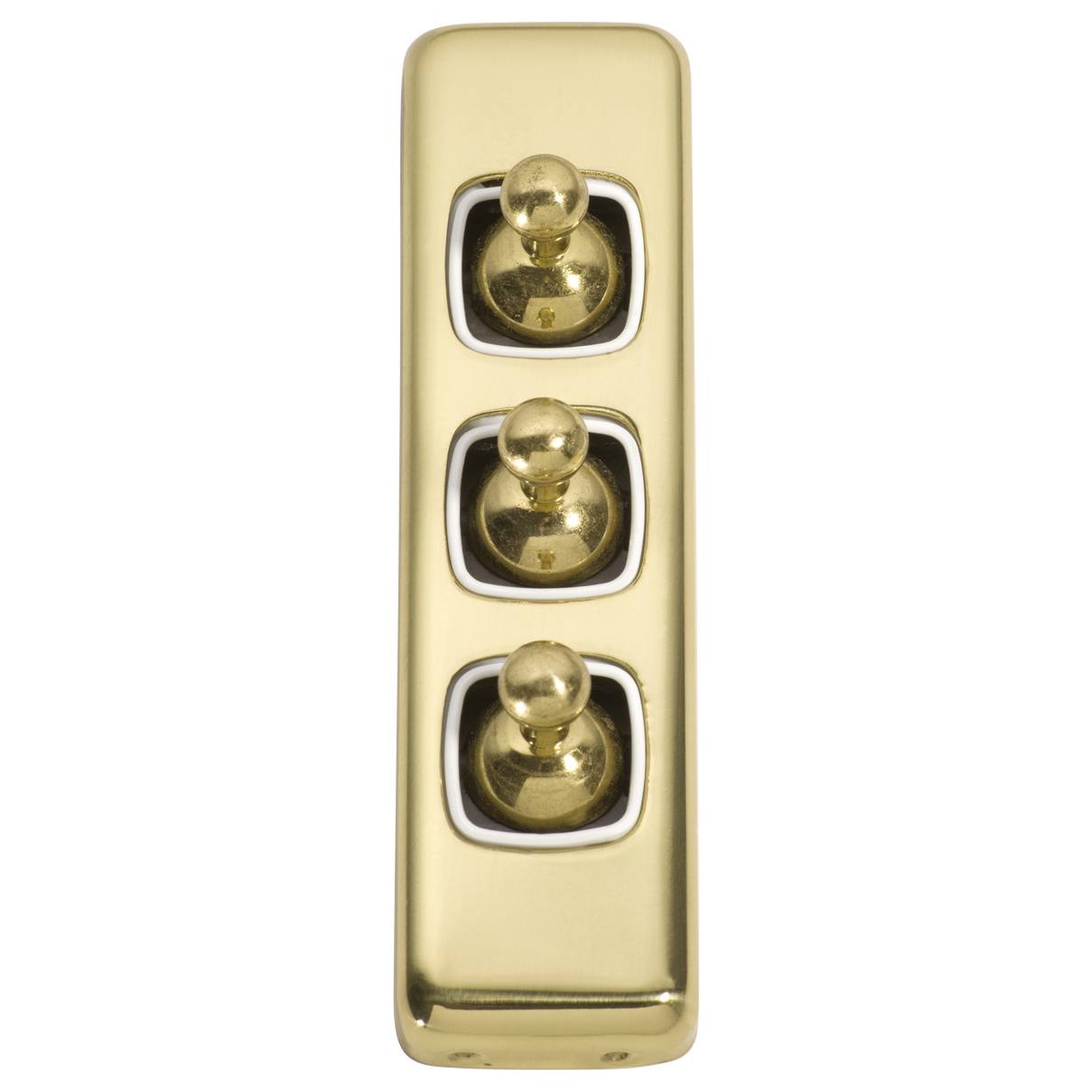 Small Clip On 3 Gang Toggle Switch, Polished Brass