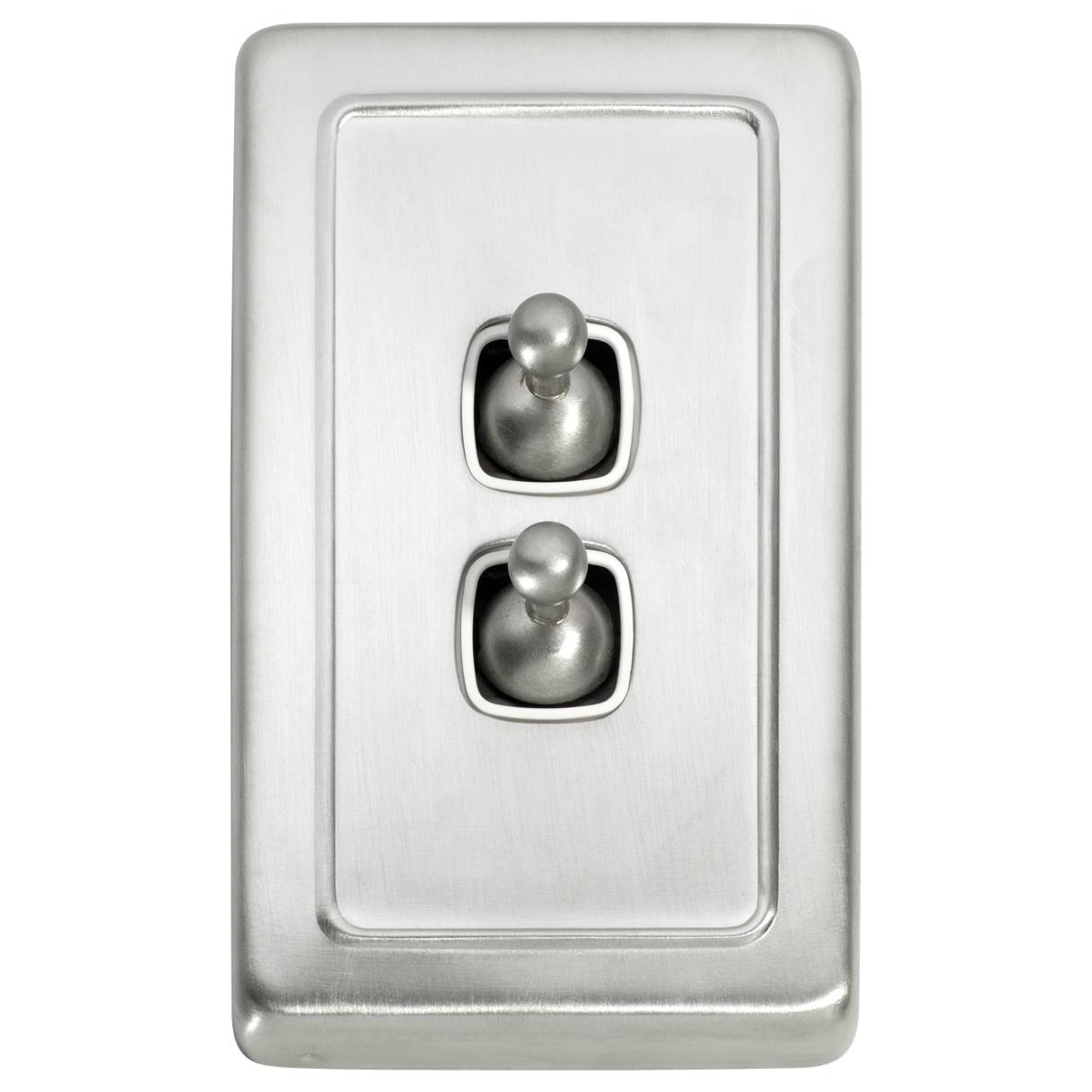 Clip On 2 Gang Toggle Switch, Satin Chrome White