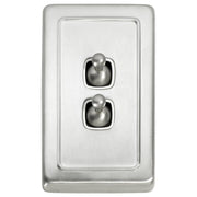 Clip On 2 Gang Toggle Switch, Satin Chrome White