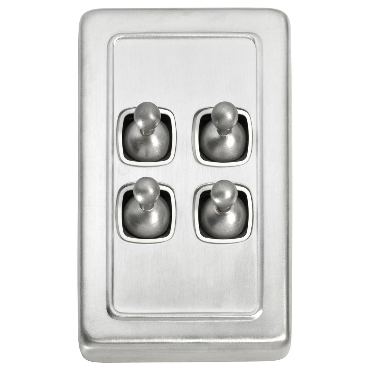Clip On 4 Gang Toggle Switch, Satin Chrome White
