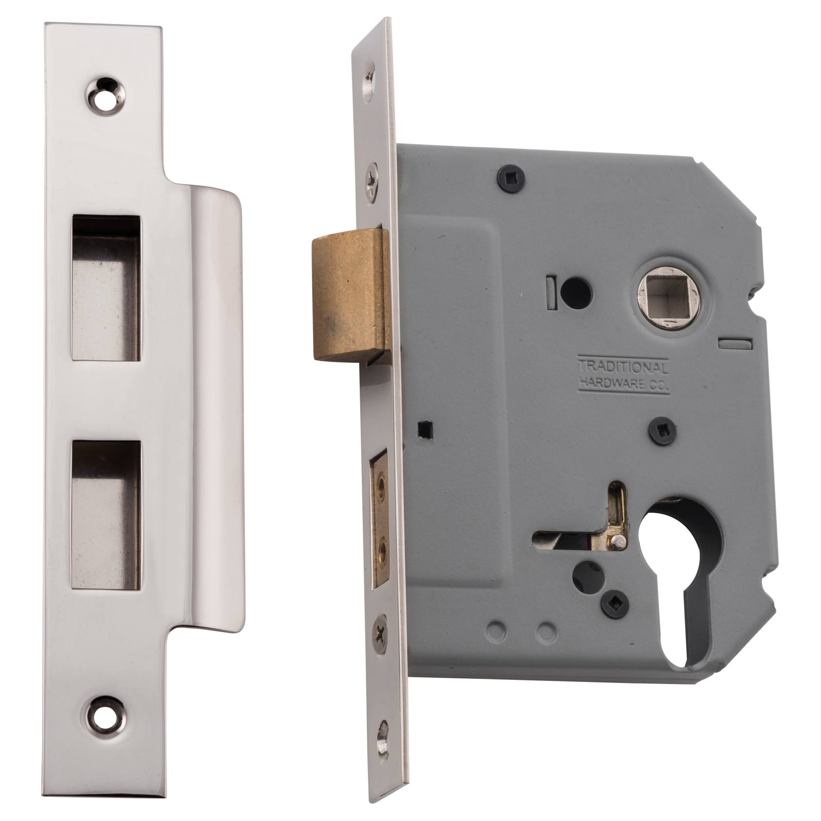 New 5 Euro Lever Lock (57mm Backset), Pol Nickel