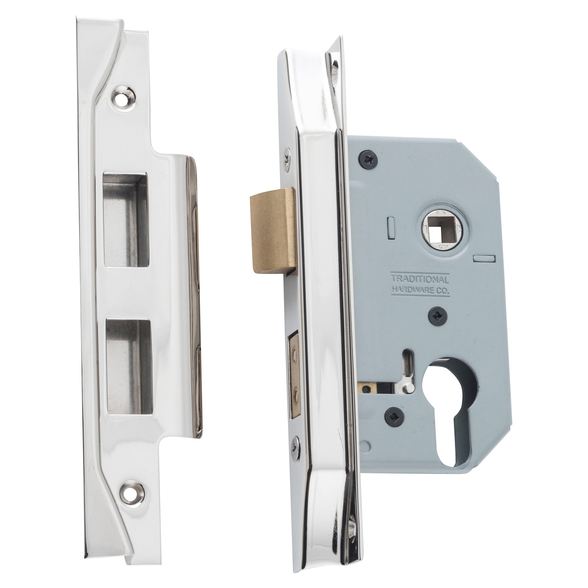 Mortice Lock Euro Rebated PN CTC47.5mm BS46mm, Polished Nickel