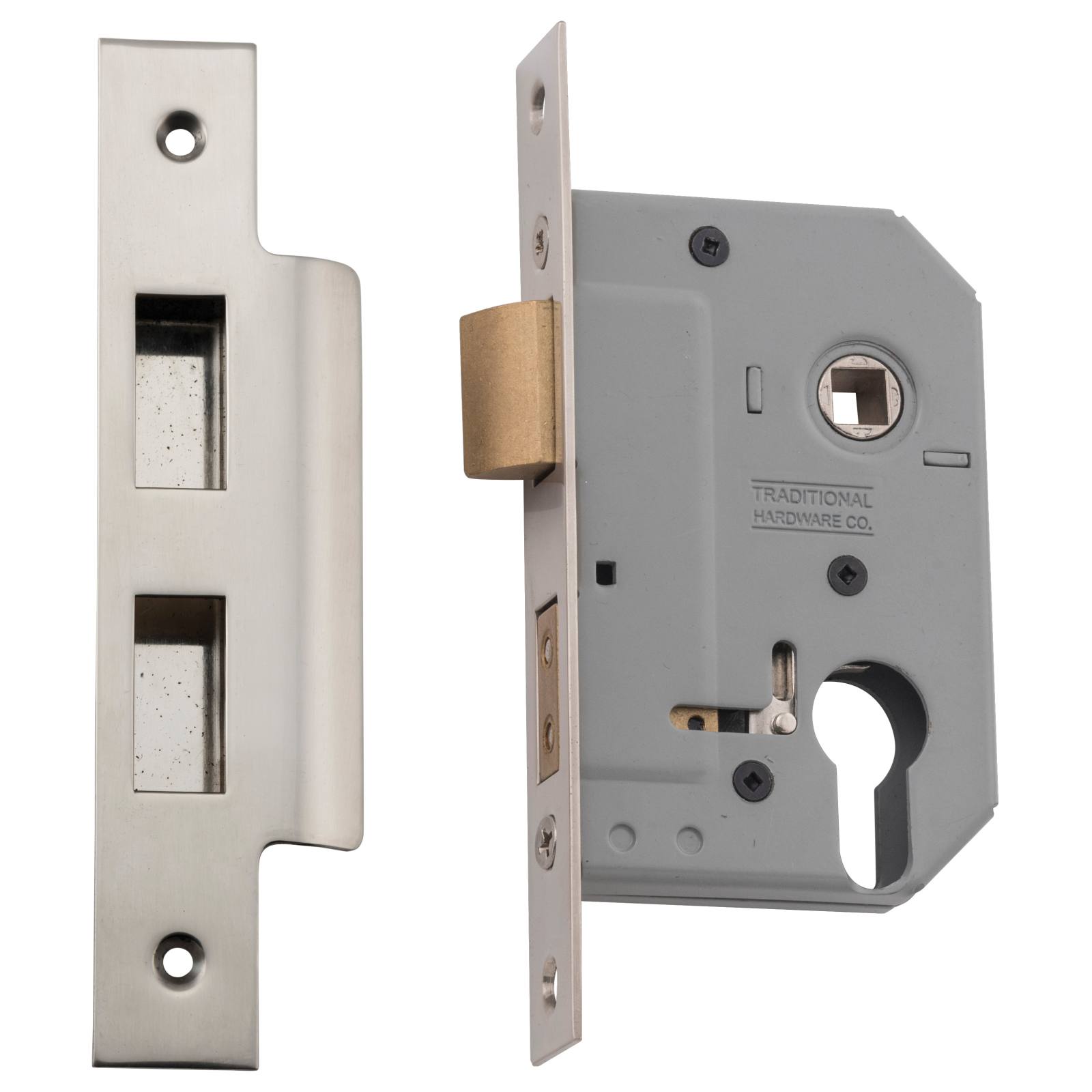 New 5 Euro Lever Lock (46mm Backset), Satin Nickel