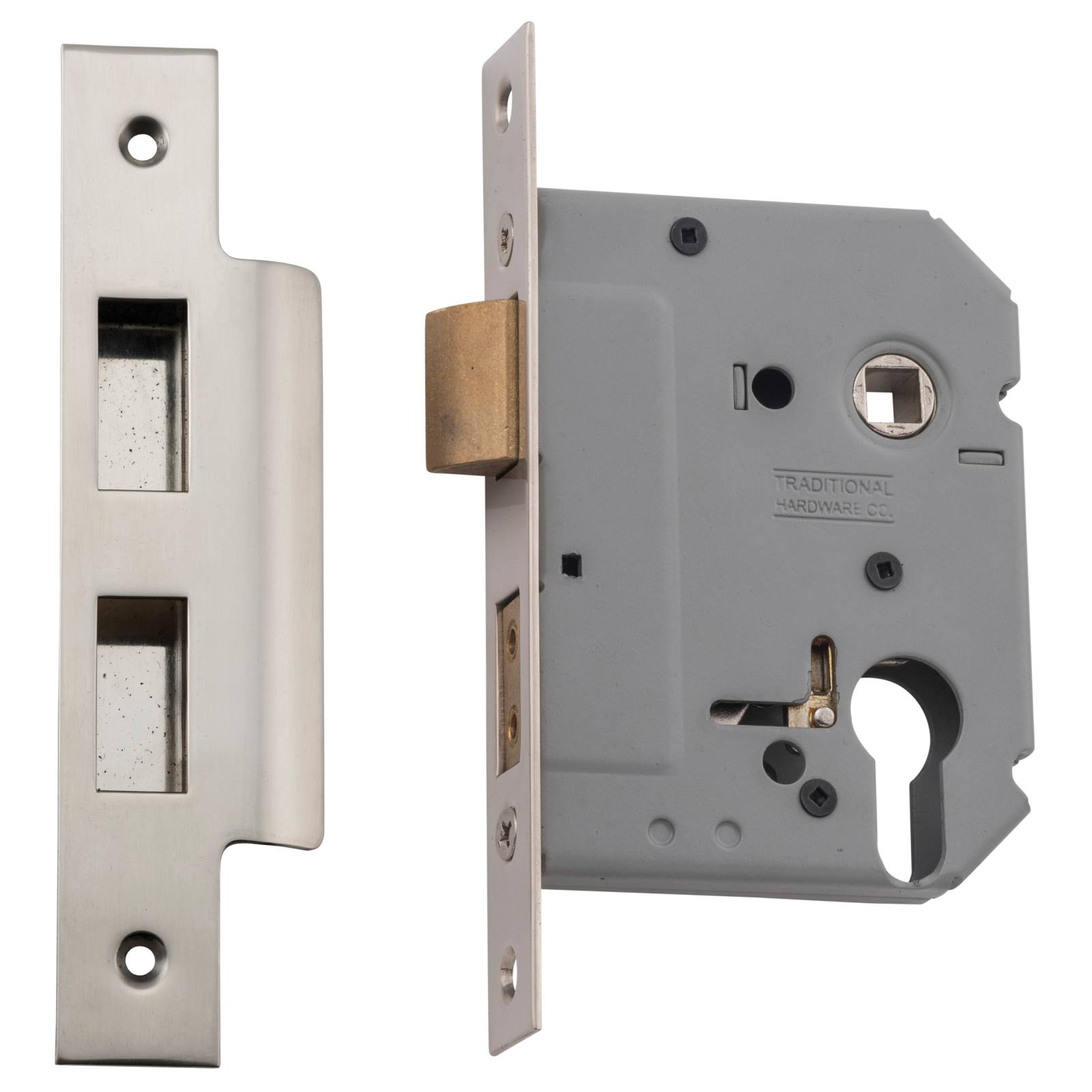 New 5 Euro Lever Lock (57mm Backset), Satin Nickel