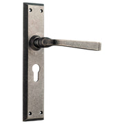 Menton Euro Lever Set, Rumbled Nickel