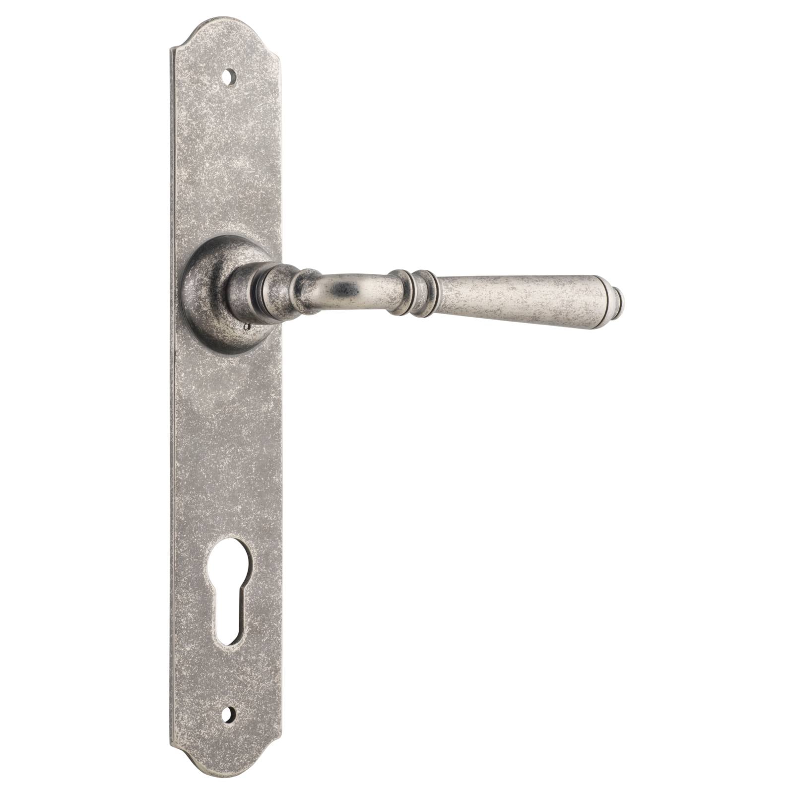 Reims 85mm Euro Lever Set, Rumbled Nickel