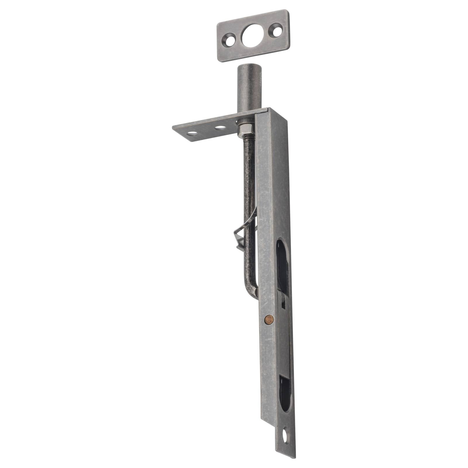 Levered Flush Door Bolt, Rumbled Nickel