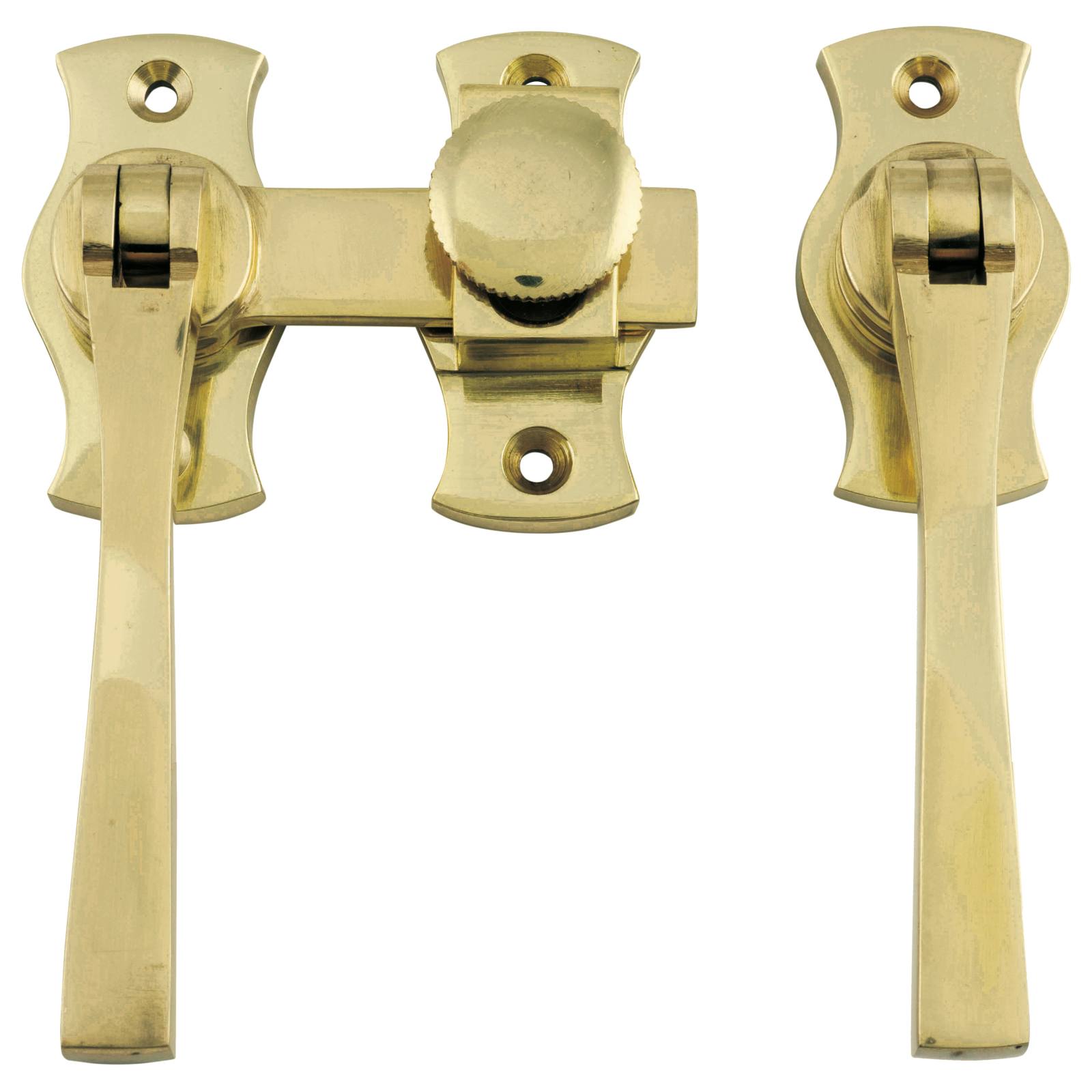 Square French Door Fastener, Polished Brass
