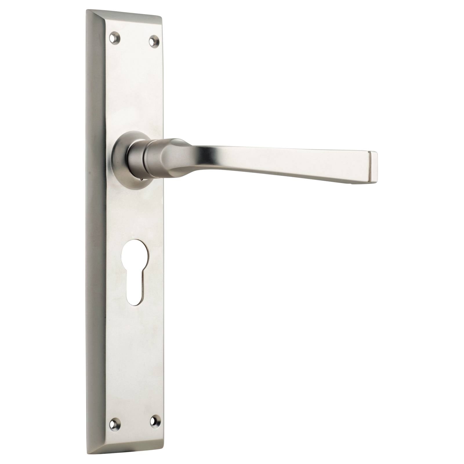 Menton Euro Lever Set, Satin Nickel