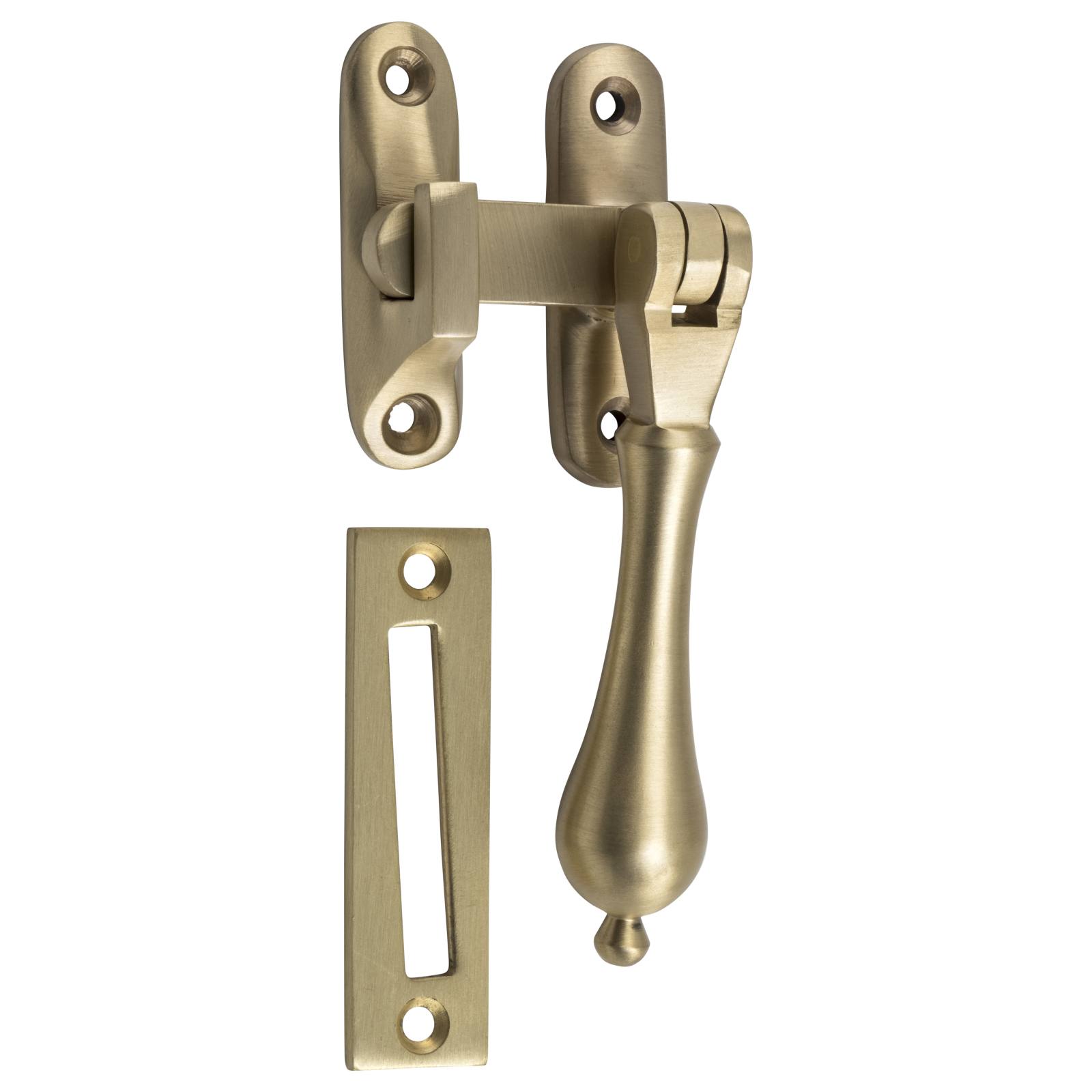 Casement Fastener Teardrop Long Throw, Satin Brass