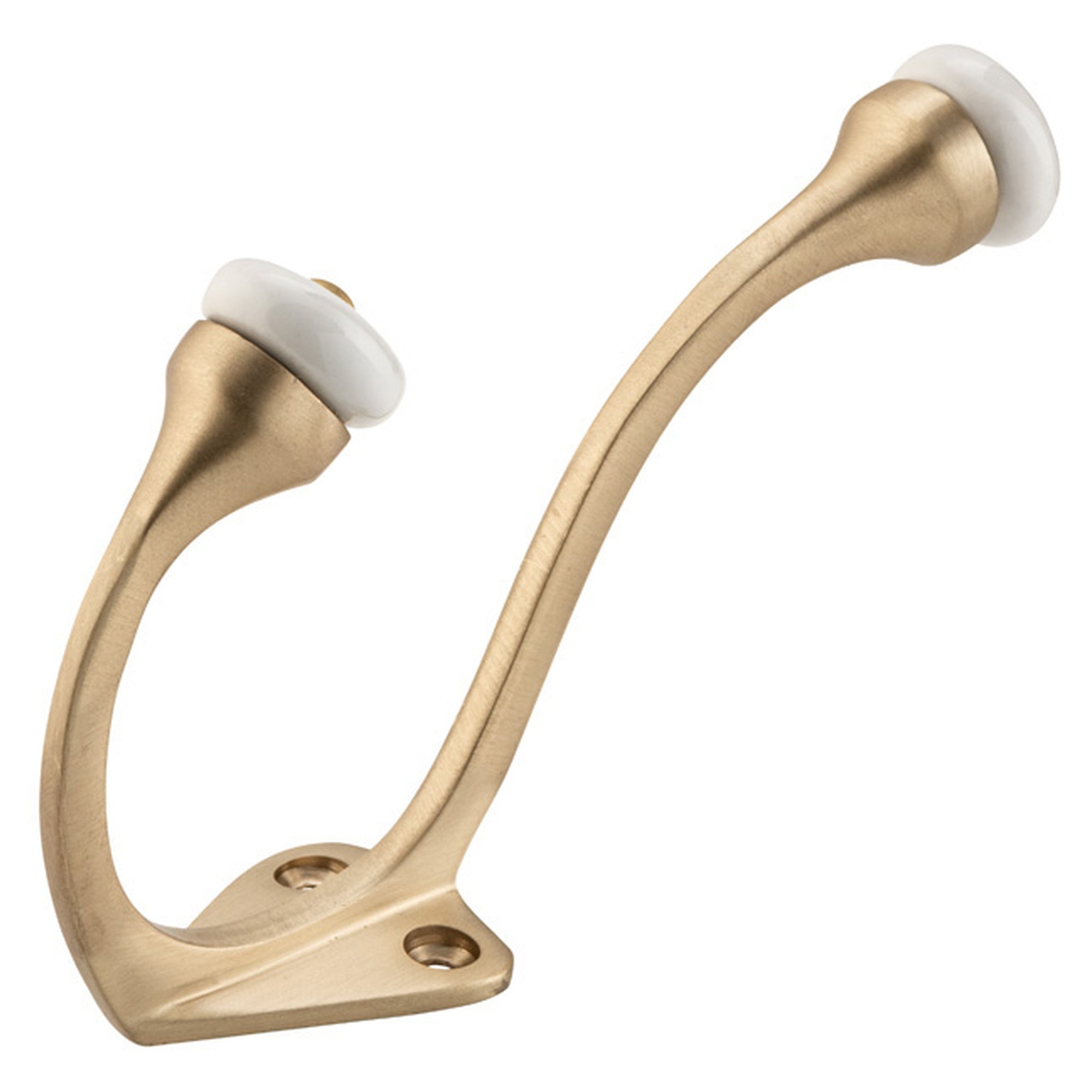 Hat & Coat Hook Porcelain Tip Satin Brass
