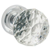 Clear Diamond Glass Knob on Rose Set, Chrome, Clear & Chrome