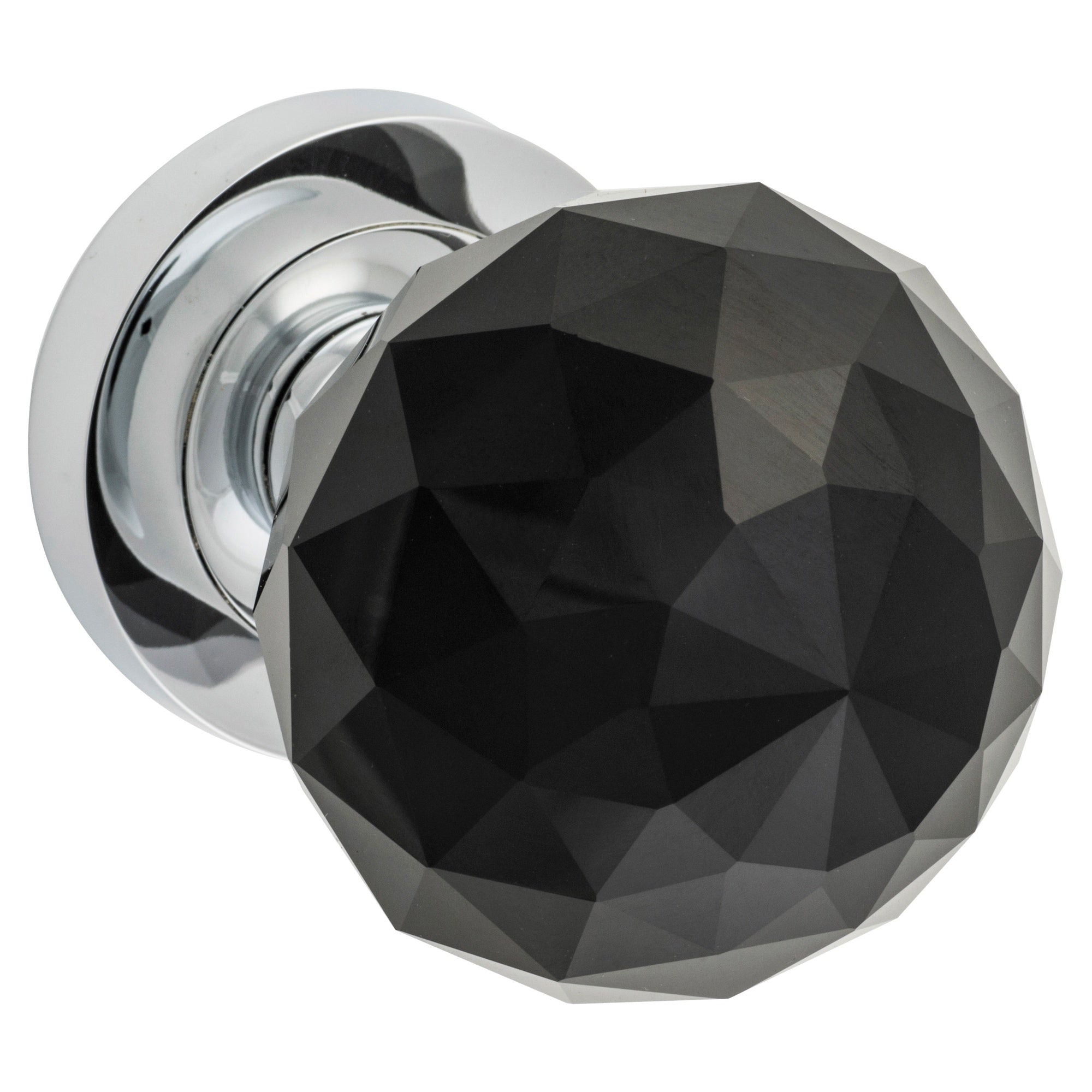 Rnd Rose Diamond Blk Glass CH, Black & Chrome
