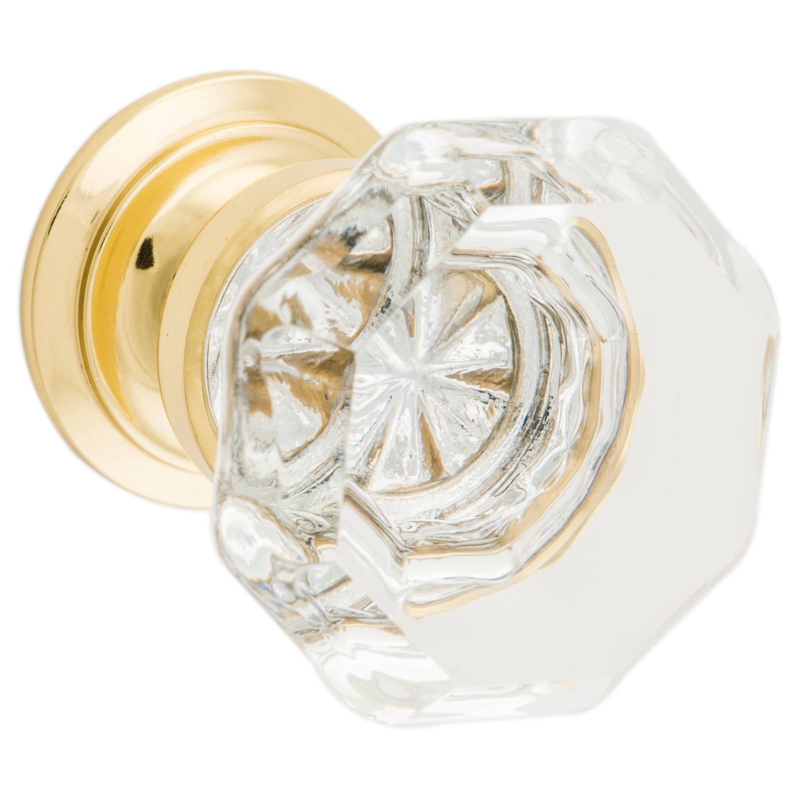 33mm Sophia Glass Cupboard Knob, Polished Brass