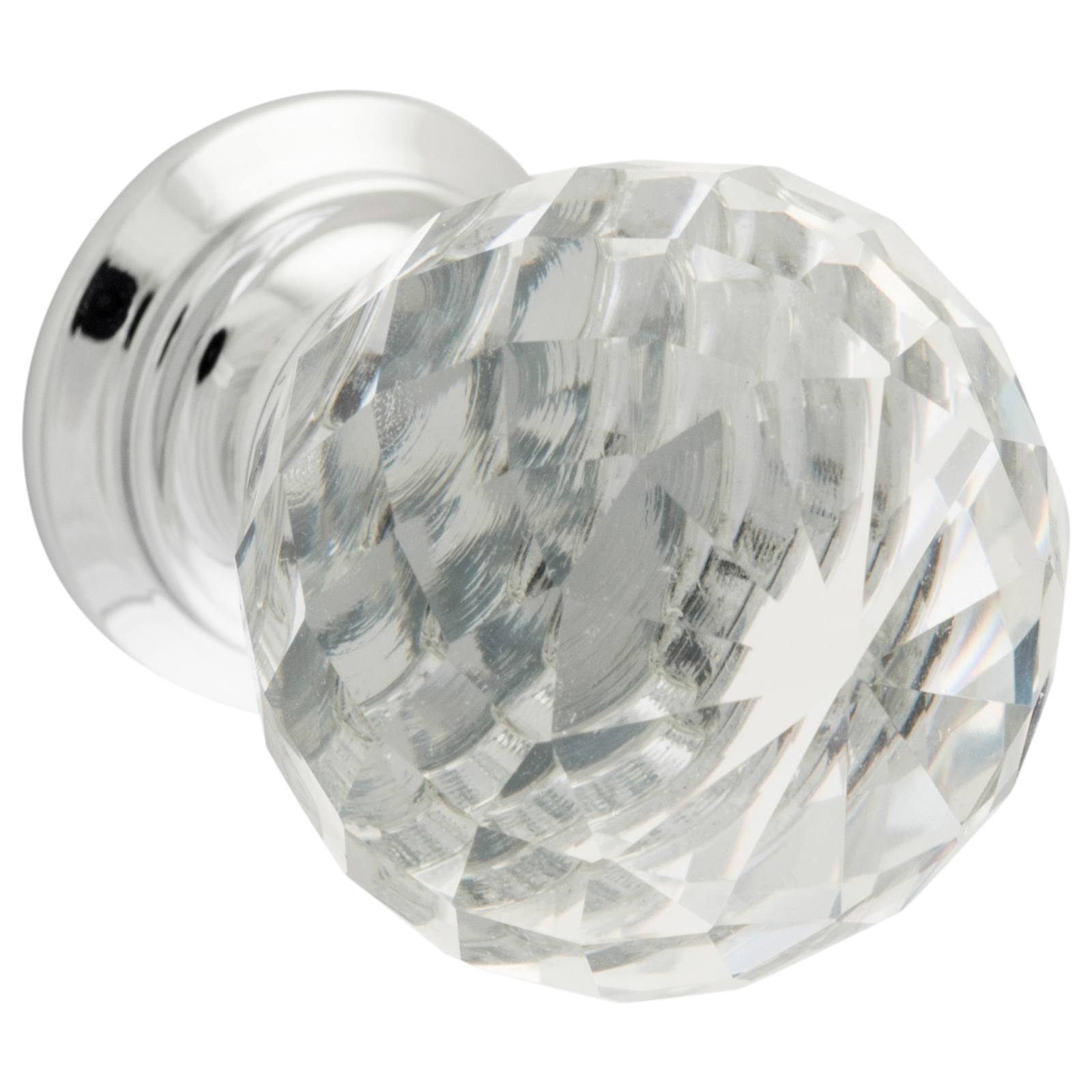 25mm Diamond Cut Glass Cabinet Knob, Chrome