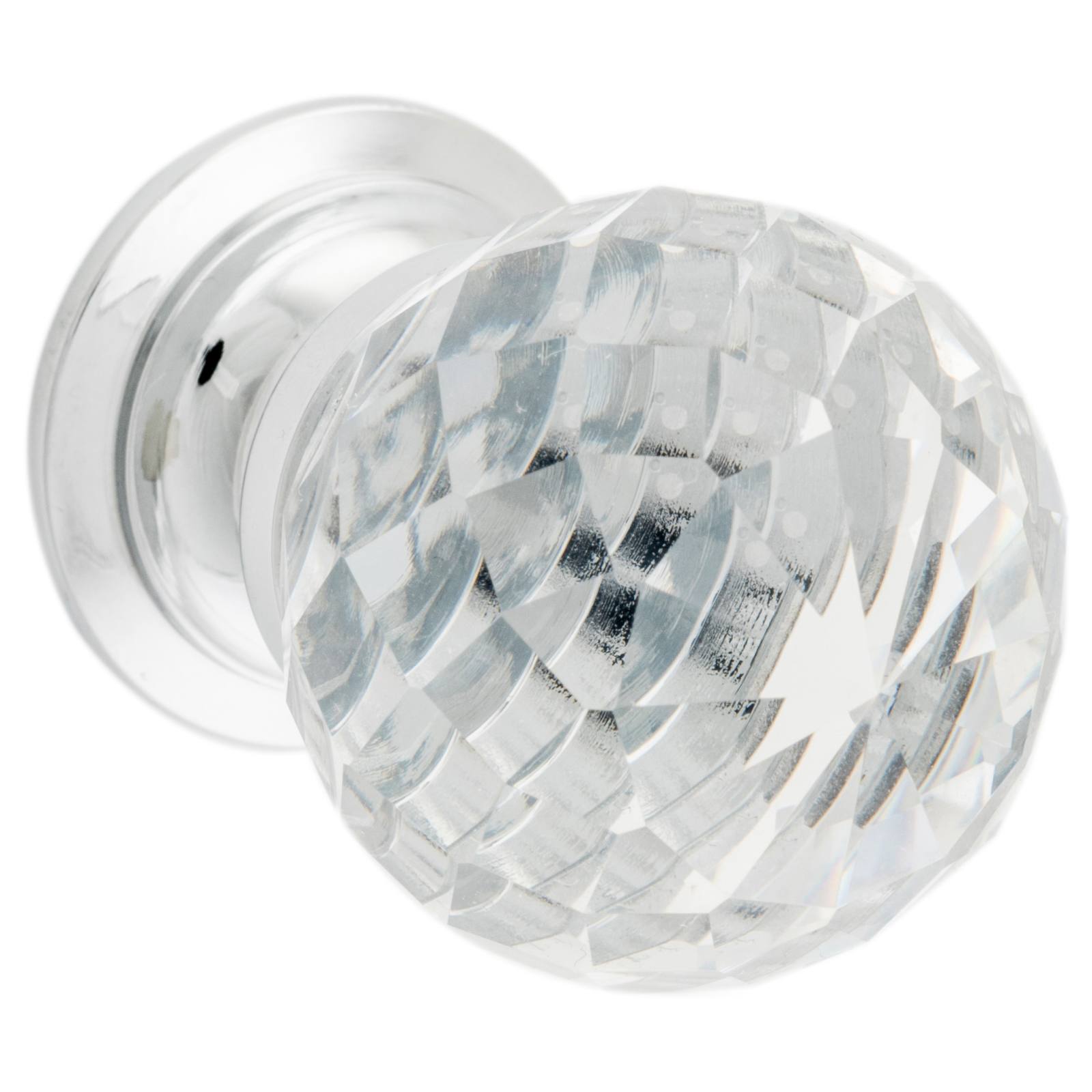30mm Diamond Cut Glass Cabinet Knob, Chrome