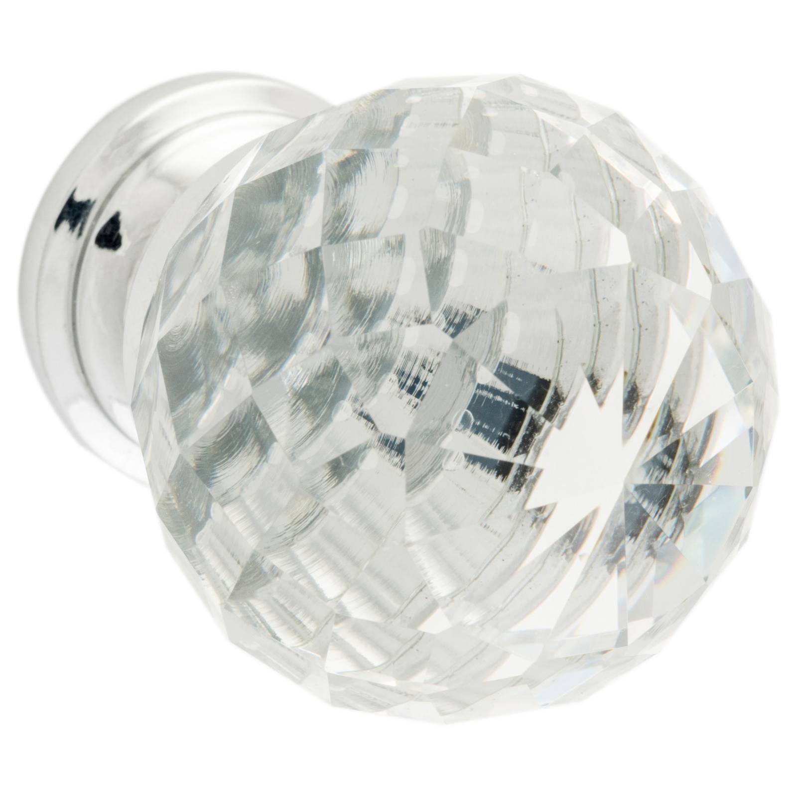 40mm Diamond Cut Glass Cabinet Knob, Chrome