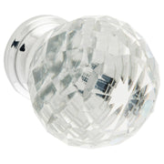 40mm Diamond Cut Glass Cabinet Knob, Chrome