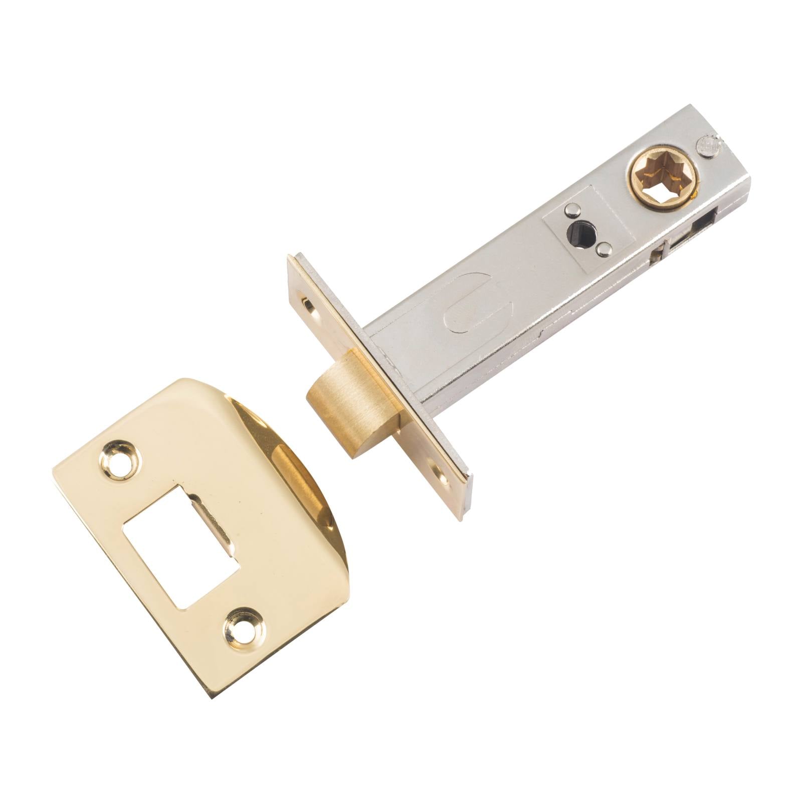 Tradco Split Cam Tube Latch 70mm Backset, Polished Brass