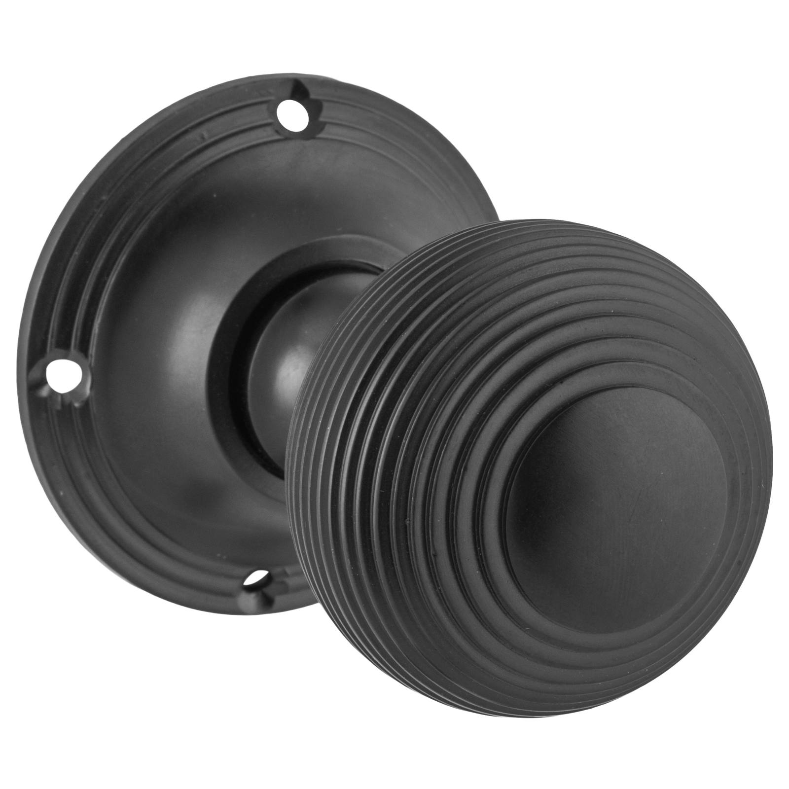 Reeded Knob on Rose Set, Matte Black