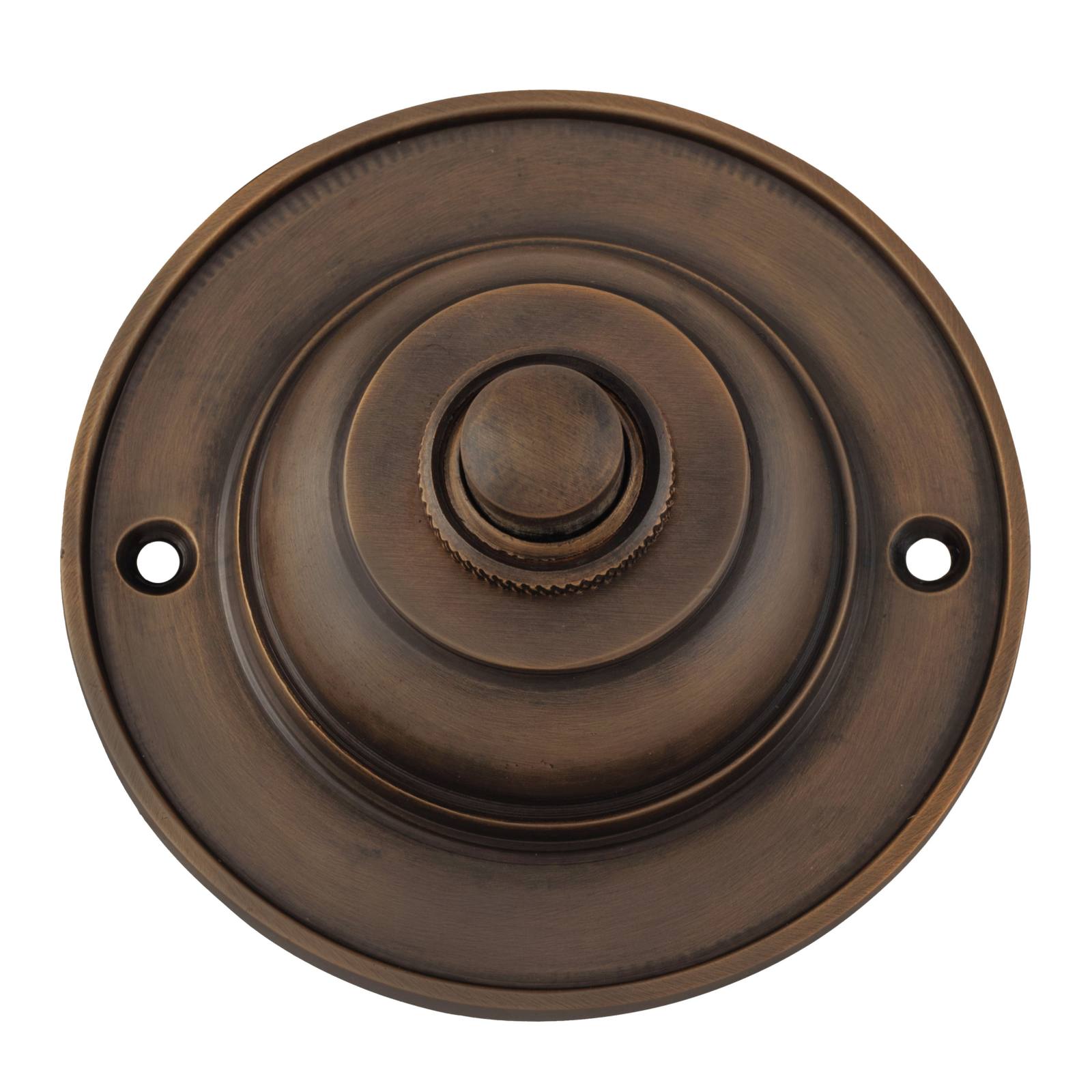 Plain Round Bell Push, Antique Brass