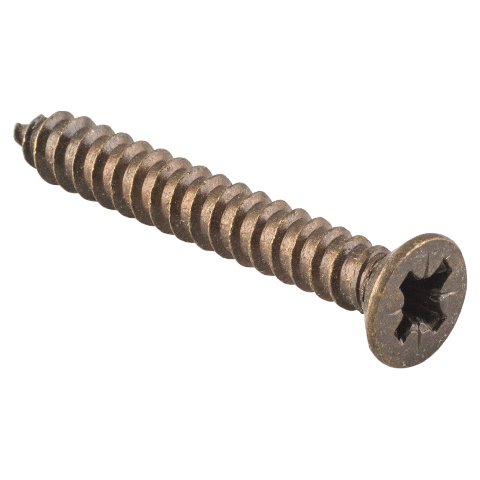 Hinge Screws Solid Brass L32mm 10 Gauge, Antique Brass
