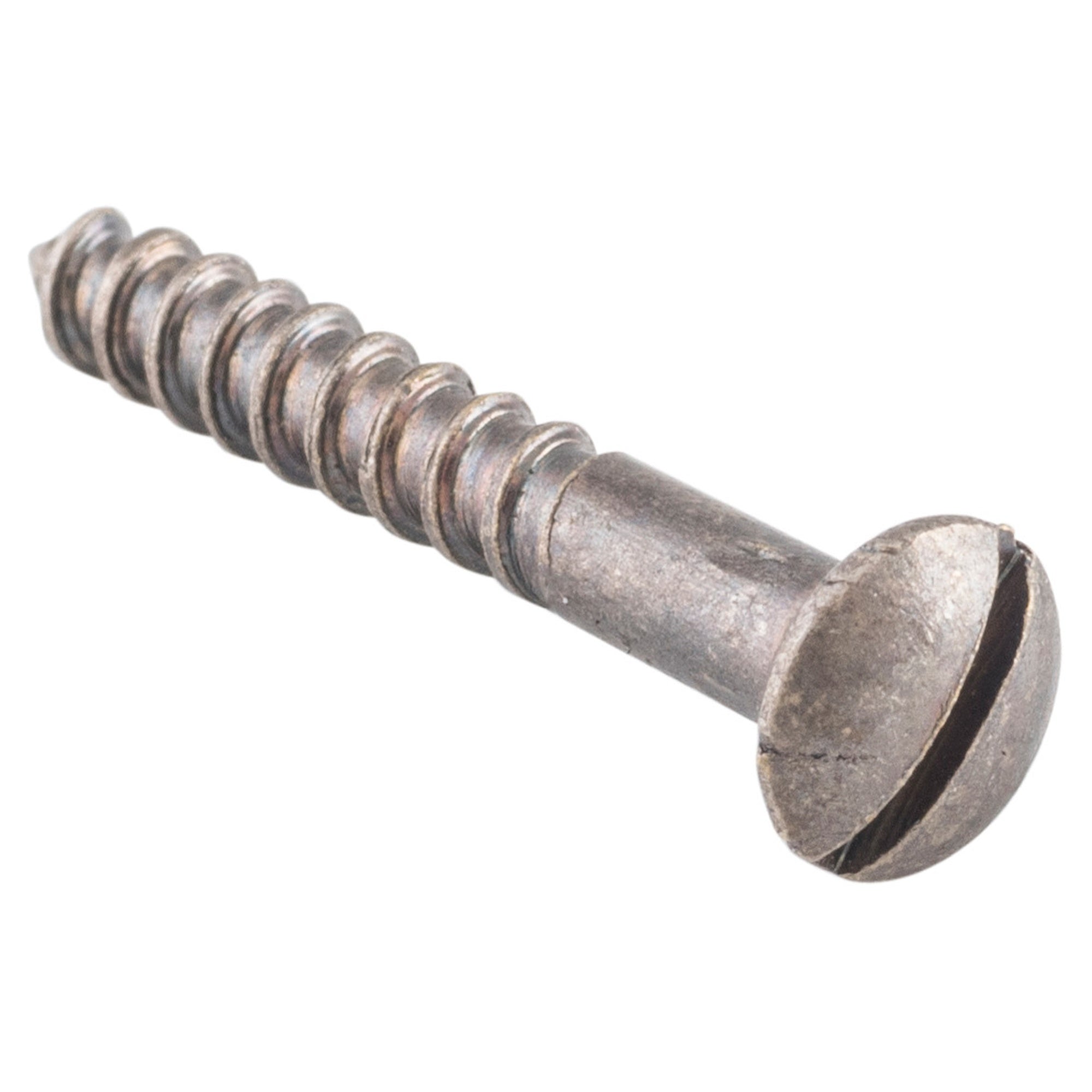 Slot Head Raised Countersunk Screw Solid Brass L25mm 6 Gauge, Rumbled Nickel
