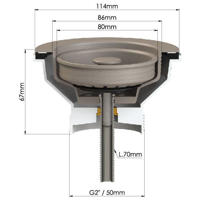 Turner Hastings 90x50mm Concrete Look Basket Waste (w/ Long Screw), Grey