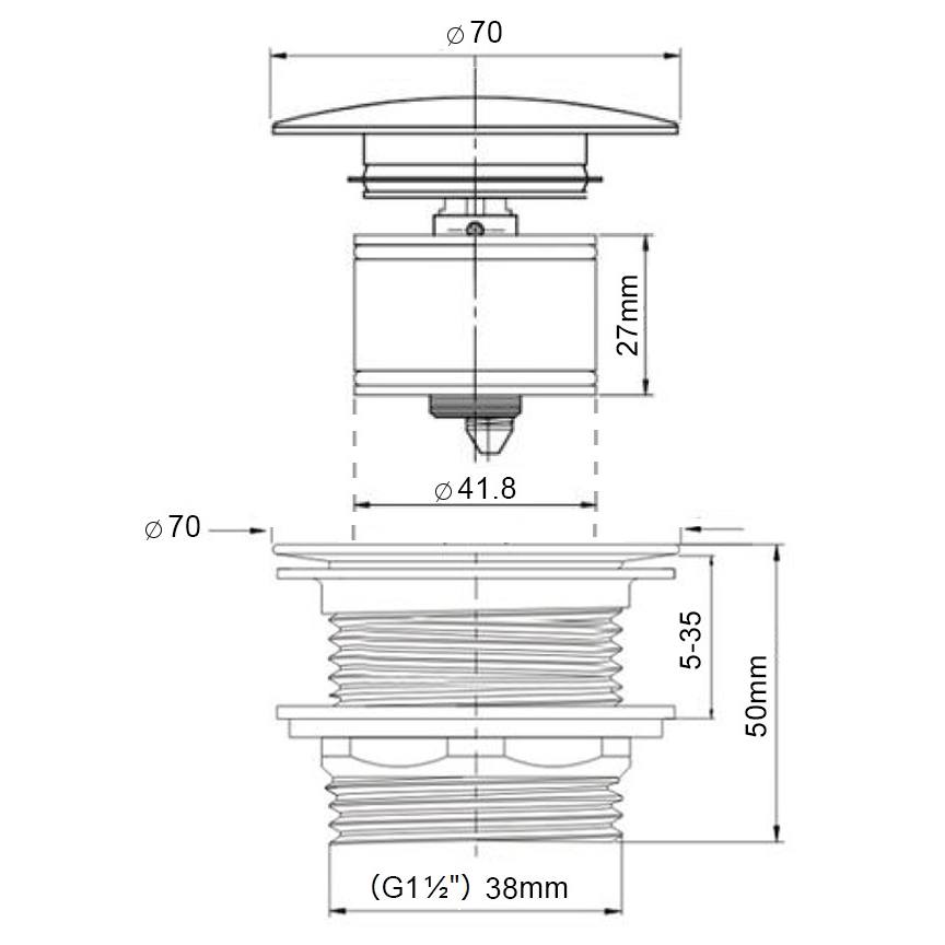 Turner Hastings Pull Out Pop-Up 40mm Bath Waste, Brushed Brass