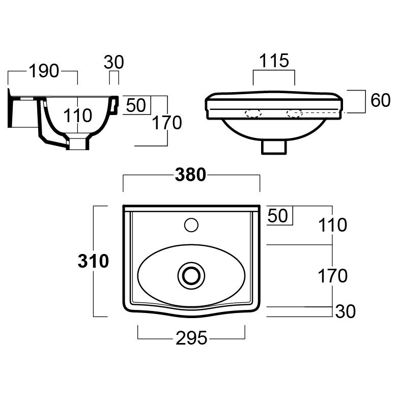 Turner Hastings Claremont Fireclay 38x31cm Wall Hung 3 Tap Hole Basin, White