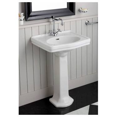 Turner Hastings Claremont 58x45cm Fireclay Basin & Pedestal (w/ 3 Tap Hole), White