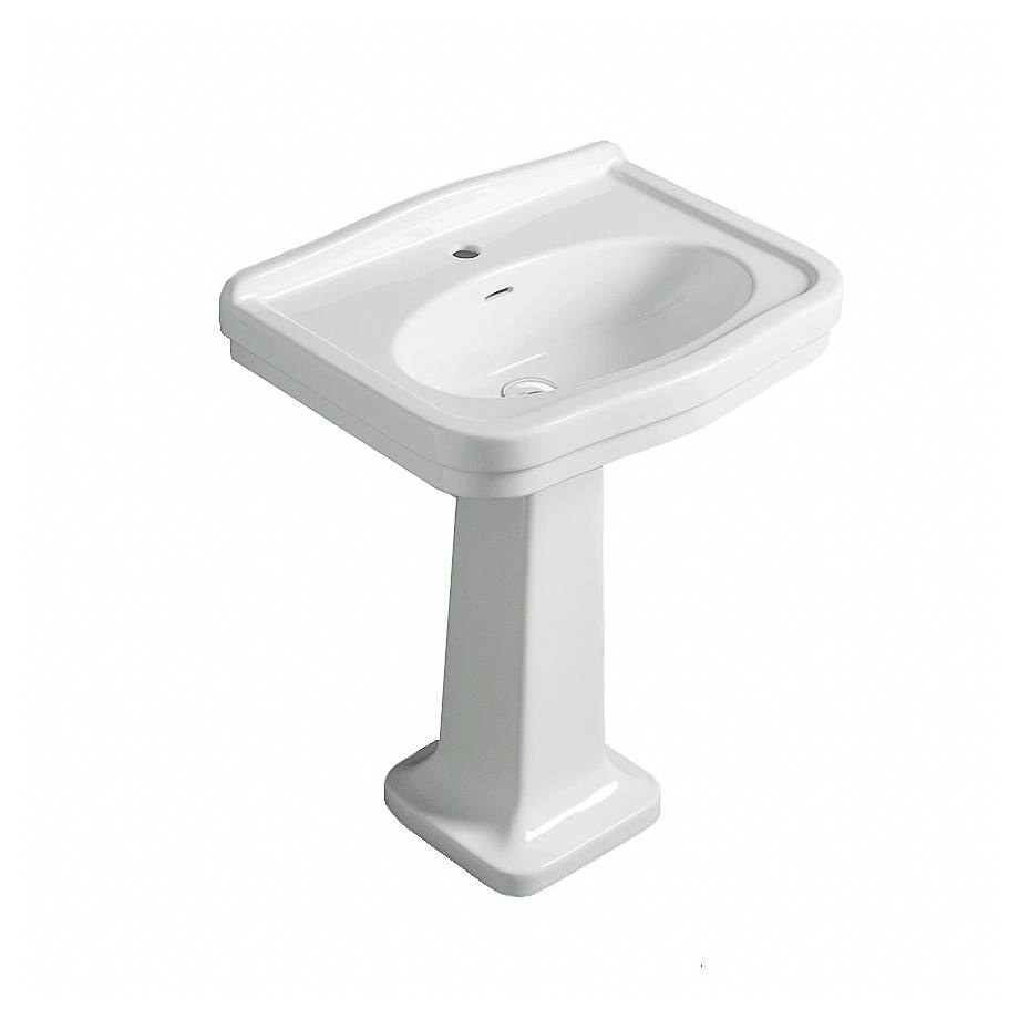 Claremont 68x51cm Fireclay Basin & Pedestal (w/ 1 Tap Hole), White