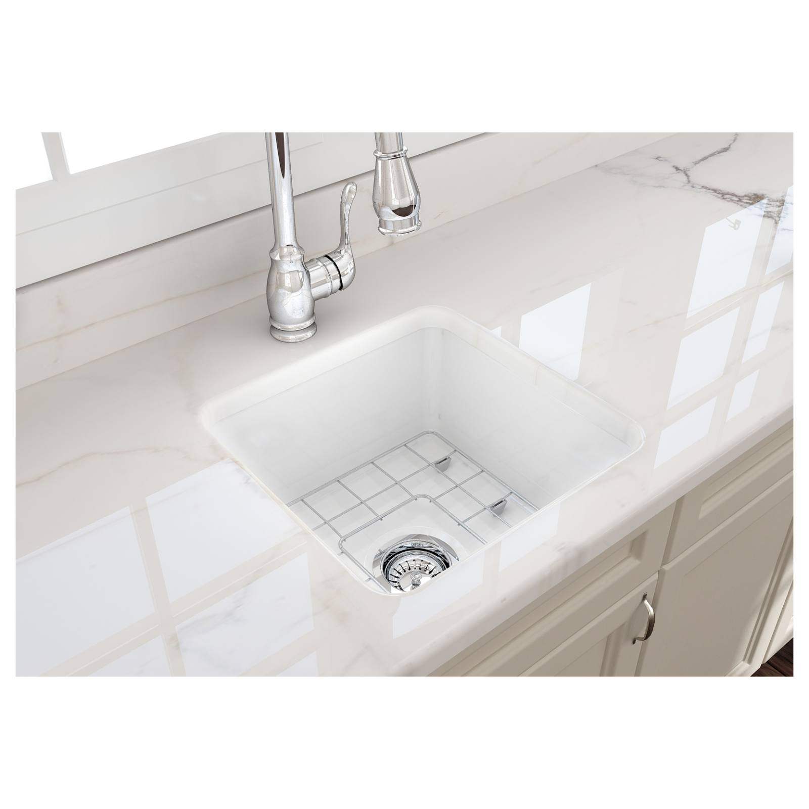Cuisine 46x46cm Inset Undermount Fine Fireclay Sink, Gloss White