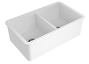 Cuisine 85x46cm Double Inset Undermount Fine Fireclay Sink, Gloss White