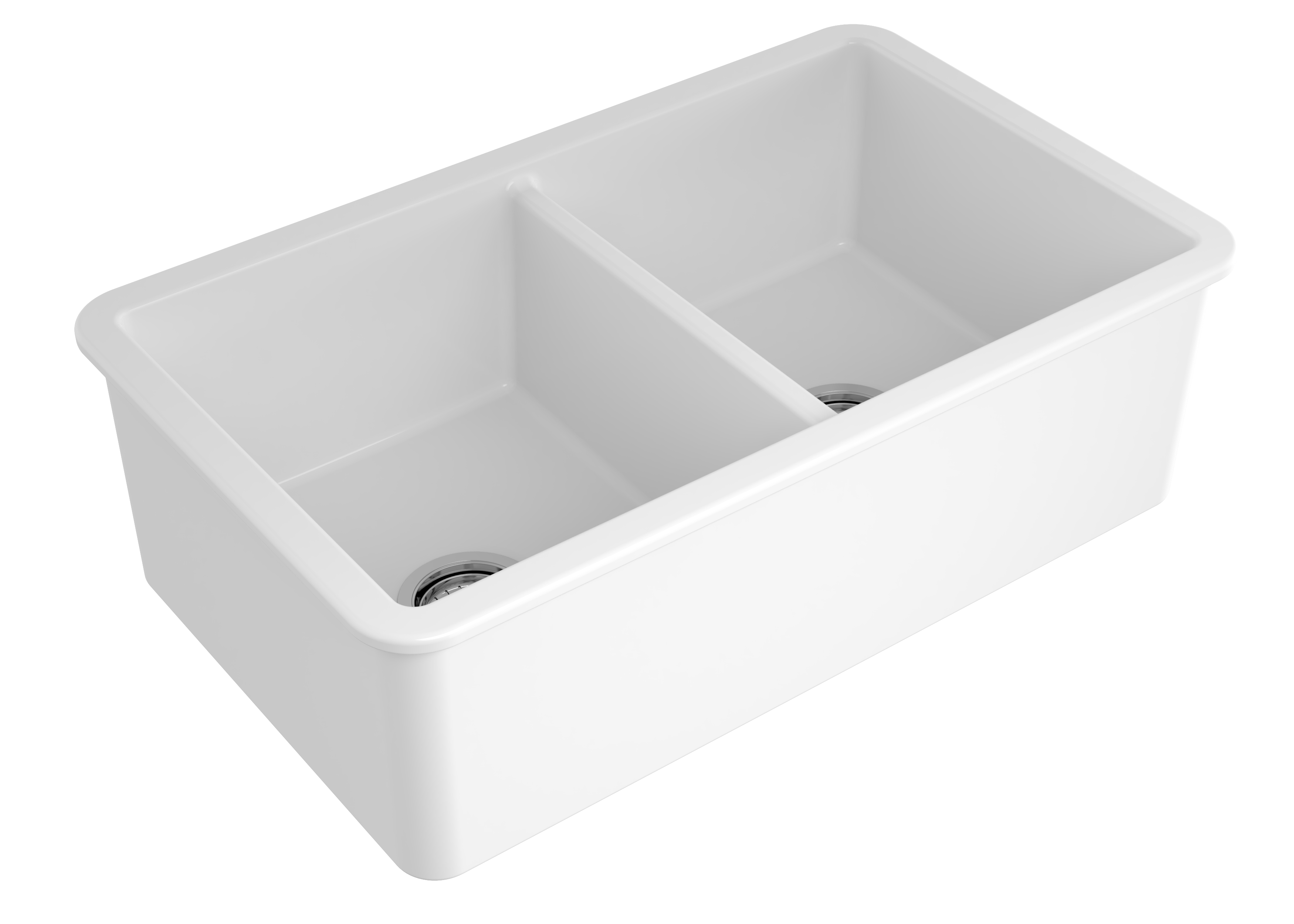 Cuisine 85x46cm Double Inset Undermount Fine Fireclay Sink, Gloss White