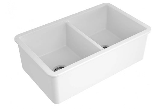 Cuisine 85x46cm Double Inset Undermount Fine Fireclay Sink, Gloss White