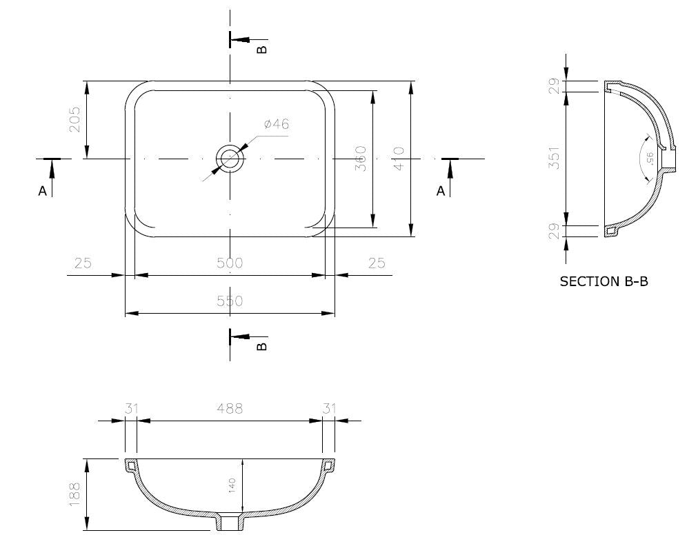 Fino Large 55x41cm Under Counter Fireclay Basin, Gloss White