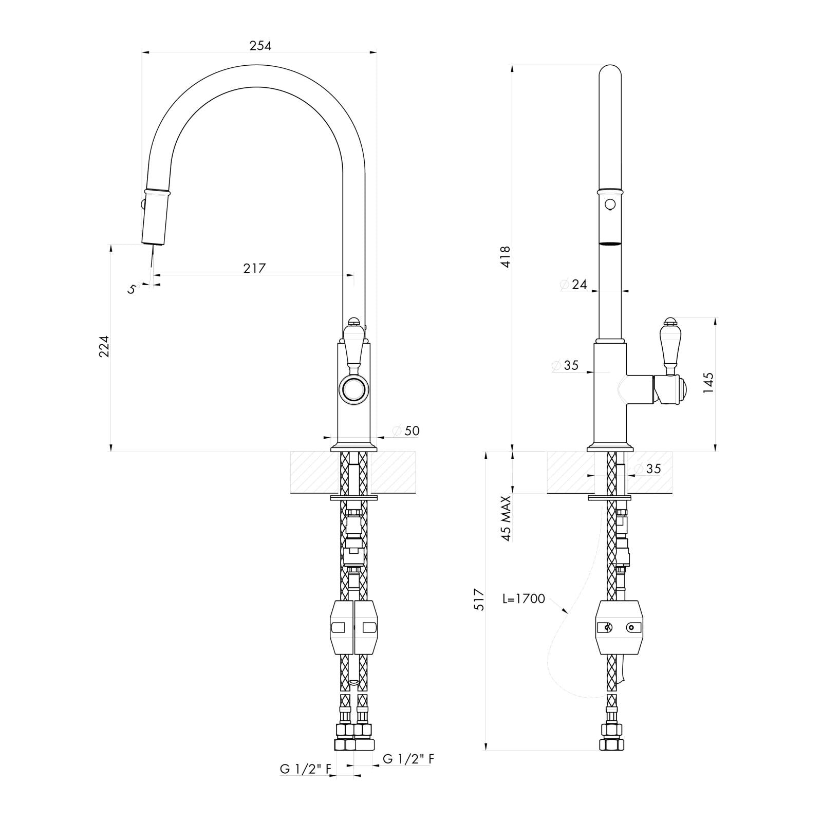 Turner Hastings Ludlow Pull Out Sink Mixer Chrome
