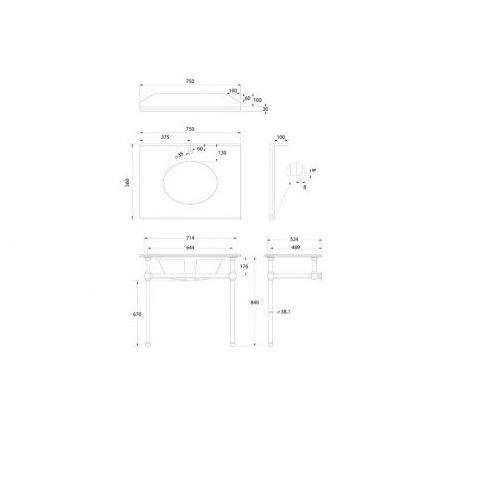 Mayer 75x55cm Marble Top Basin & Stand (w/ 3 Taphole), Chrome