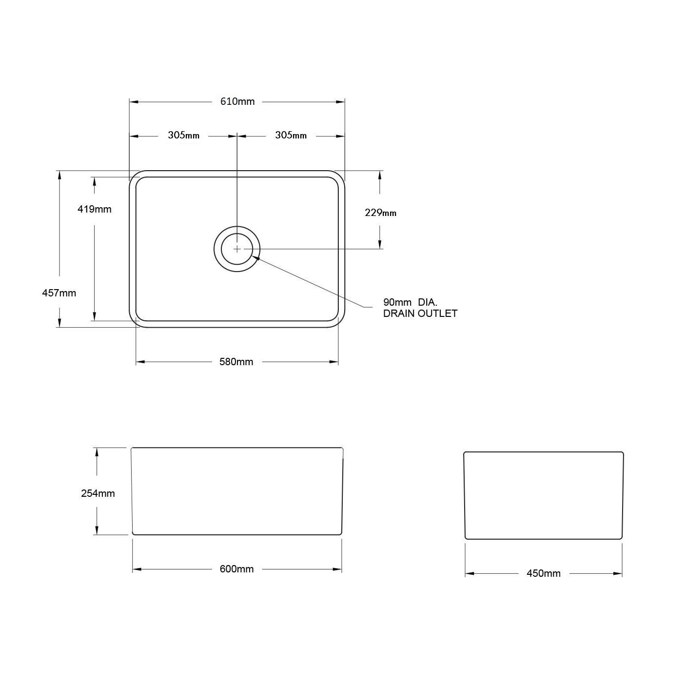 Turner Hastings Novi 60x46cm Fireclay Sink, Gloss White