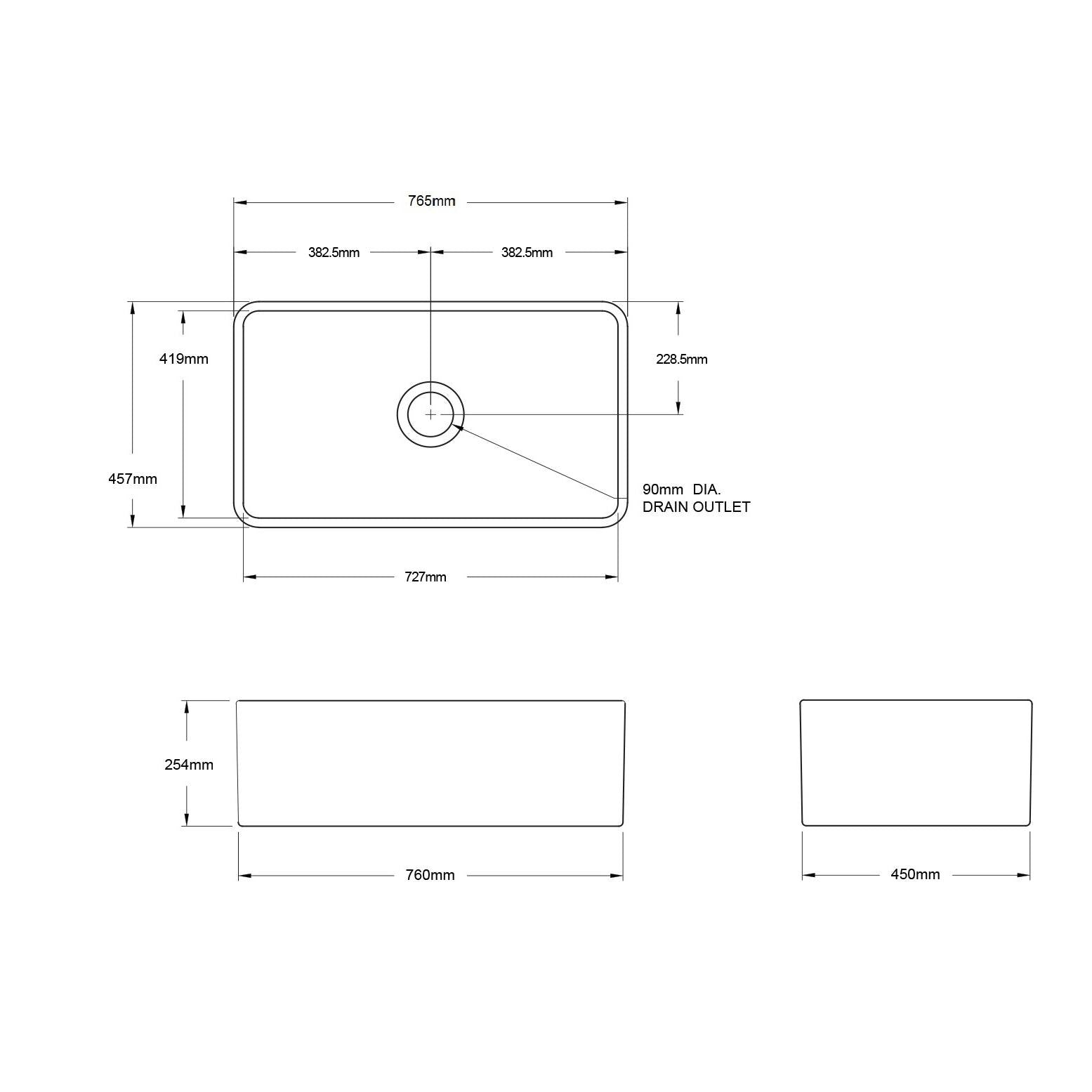 Turner Hastings Novi 75x46cm Fireclay Sink, Matte Black