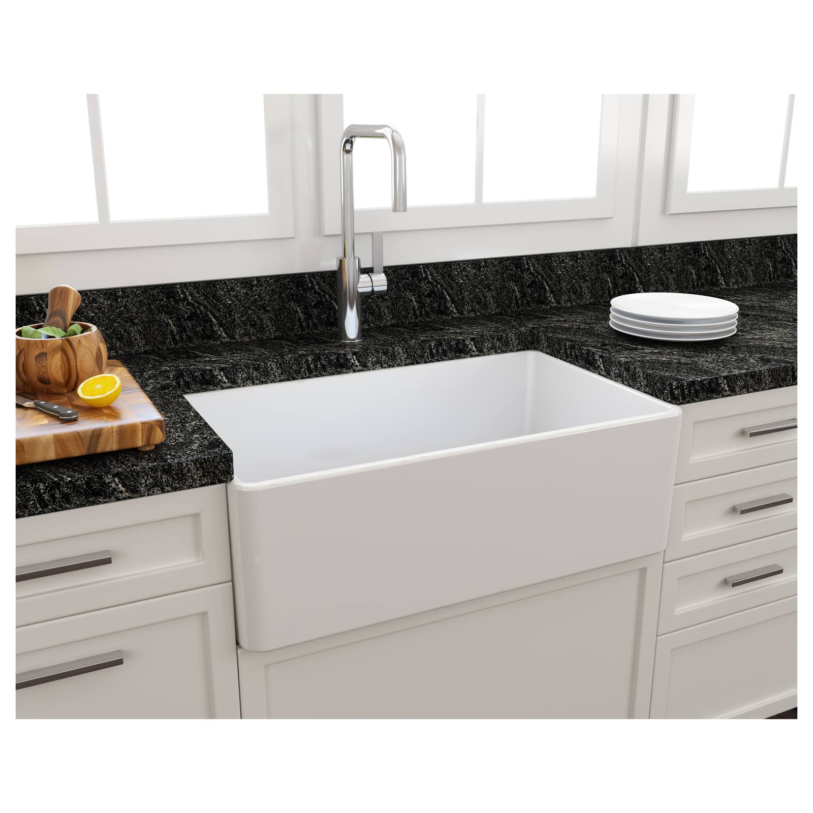 Turner Hastings Novi 76x46cm Single Fireclay Butler Sink, Gloss White