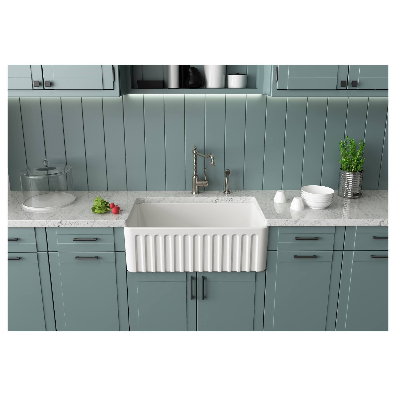 Turner Hastings Novi 76x46cm Single Fireclay Butler Sink, Gloss White