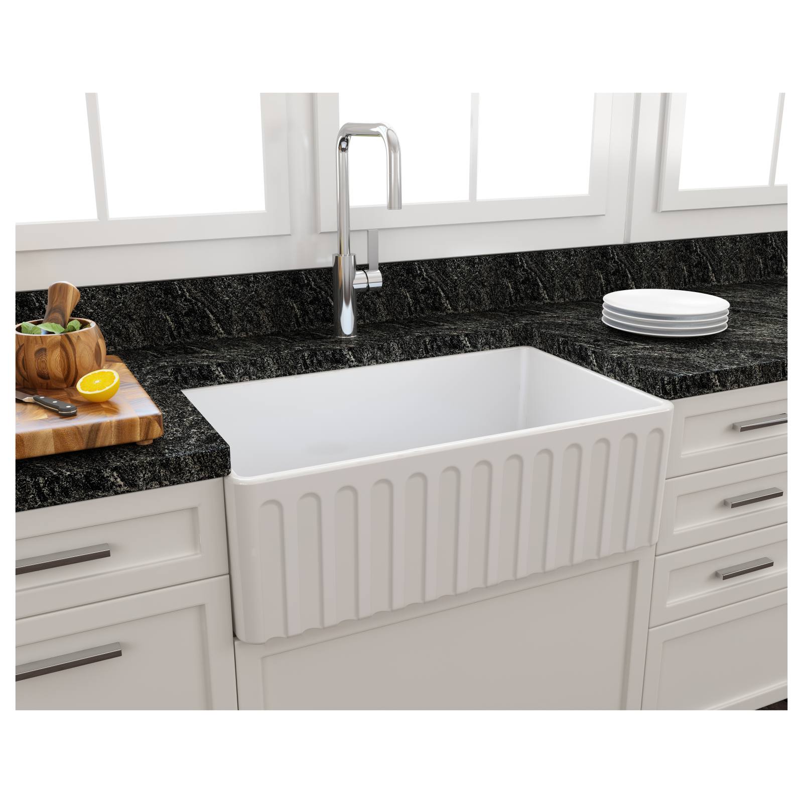 Turner Hastings Novi 76x46cm Single Fireclay Butler Sink, Gloss White