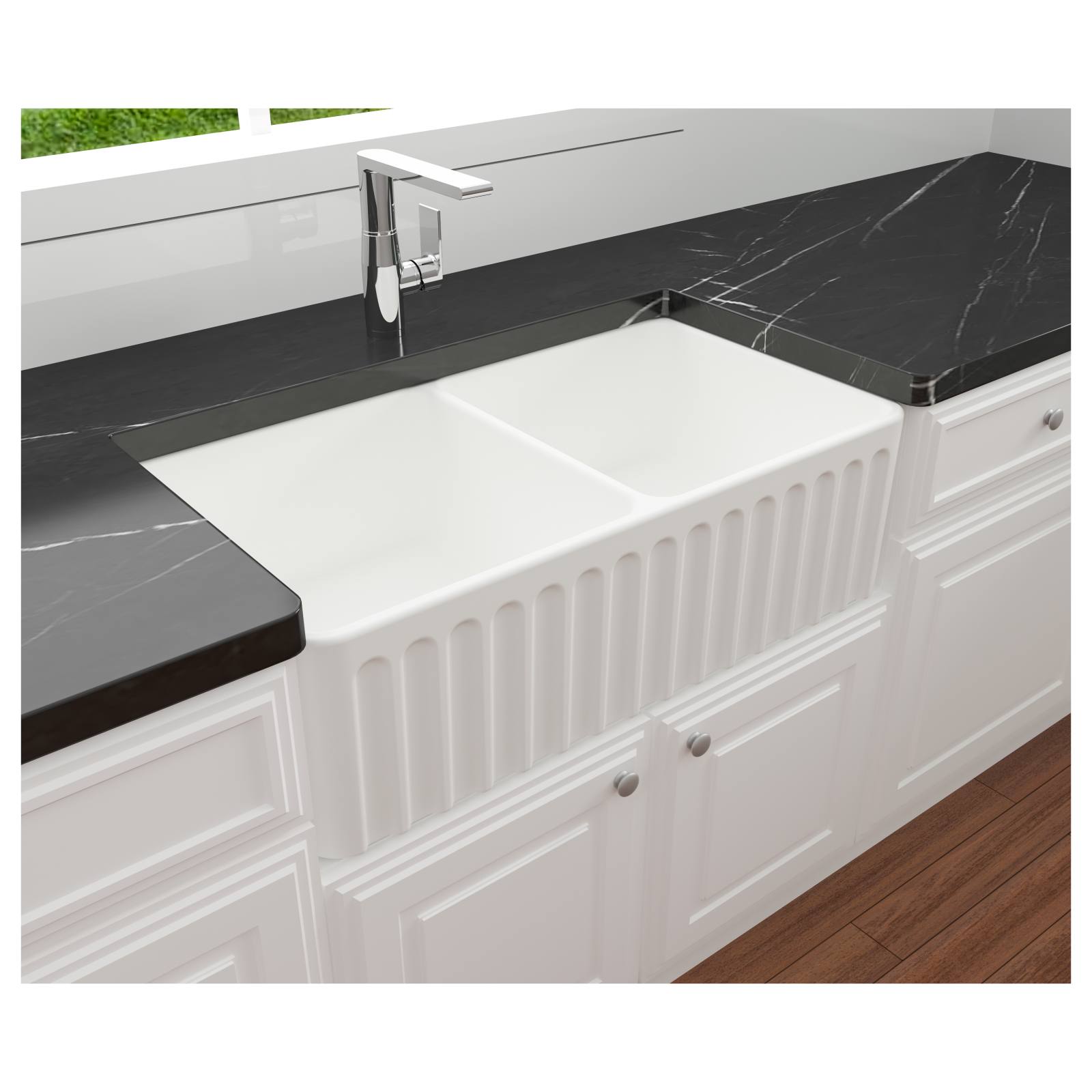 Turner Hastings Novi 85x46cm Double Bowl Fireclay Sink, Matte White