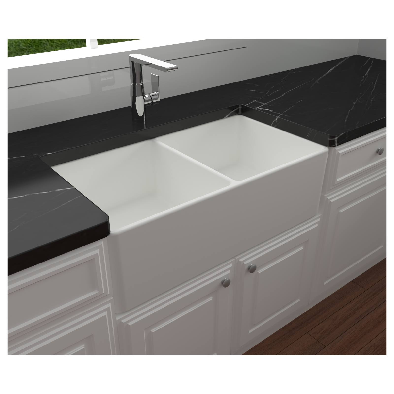 Turner Hastings Novi 85x46cm Double Bowl Fireclay Sink, Matte White