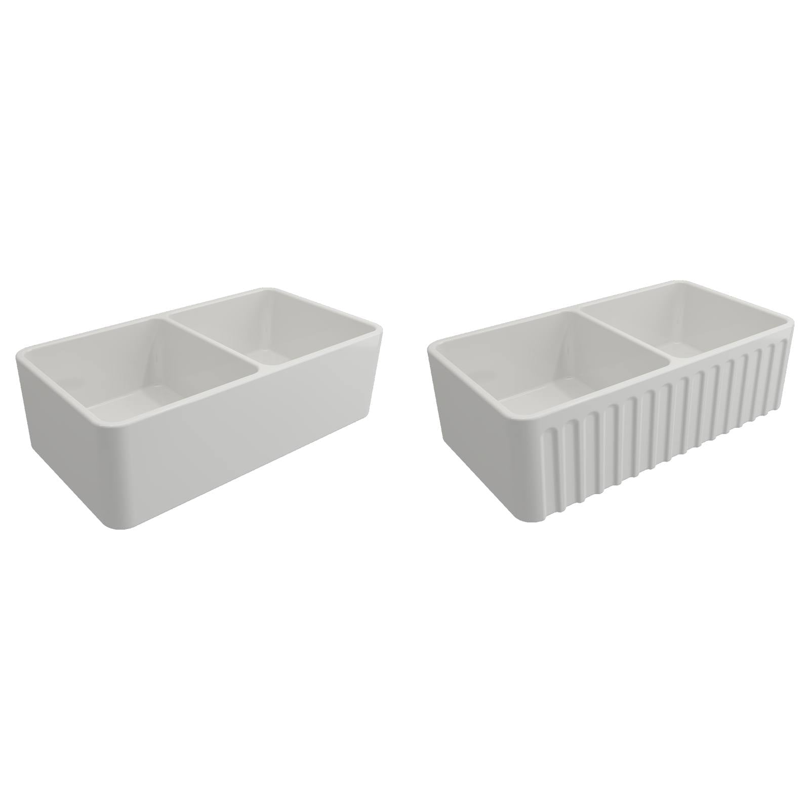 Turner Hastings Novi 85x46cm Double Fireclay Butler Sink, Gloss White