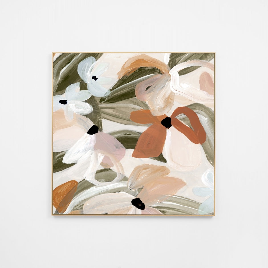 WARABSDAKC1U_Abstract Daisies Khaki Canvas 60 x 60cm, Unframed