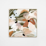 WARABSDAKC7F_Abstract Daisies Khaki Canvas 120 x 120cm, White Smooth Synthetic Frame